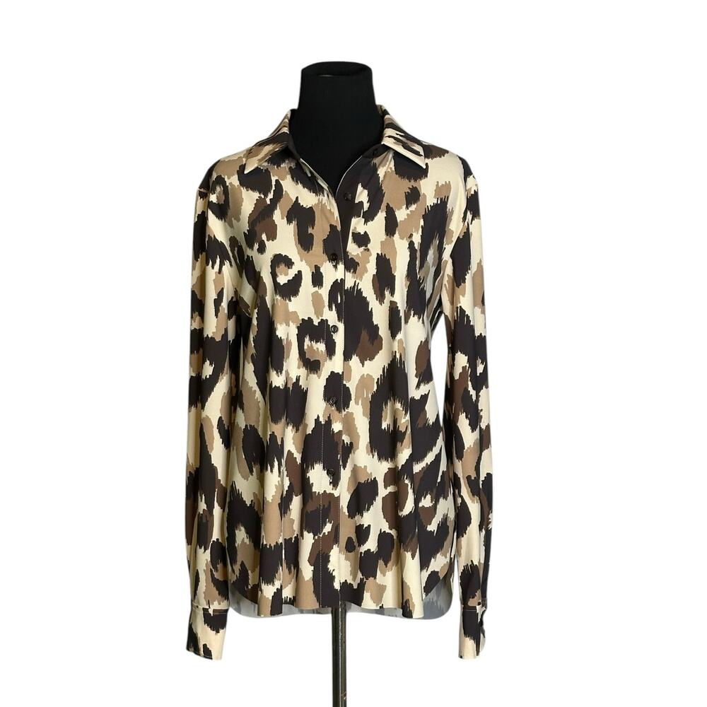 LYSSE animal print Connie slim button down long sleeves shirt size Small